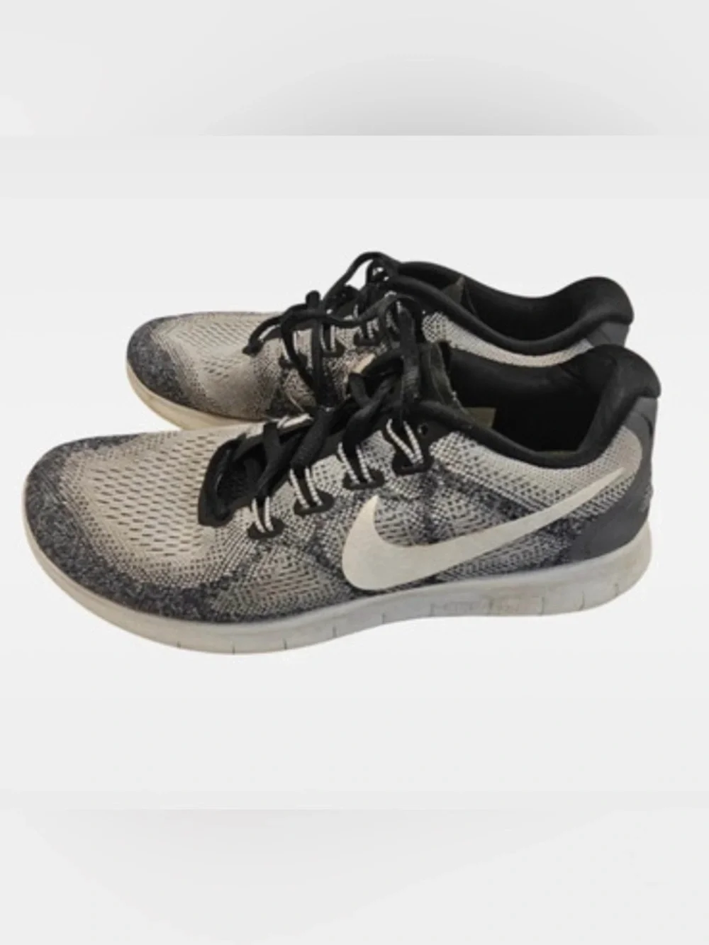 Nike Grey and Black Knit Running Shoes with White Swoosh